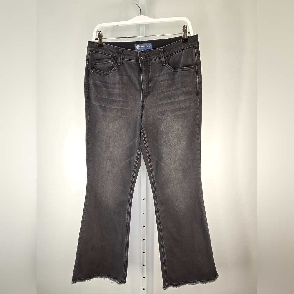 Democracy “Ab”solution High Rise Wide Leg Jeans Frayed Hem Gray Size 10
